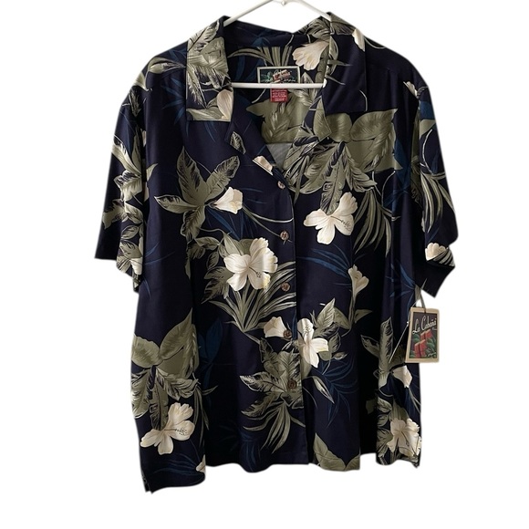 La Cabana Tops - La Cabana Hawaiian Shirt Blue Tropical Print Luau Party Aloha Button Up Size 3X